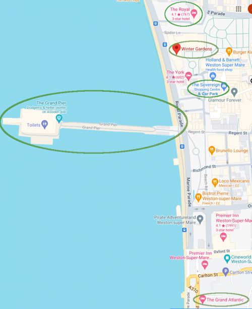 The Royal Hotel, Sovereign Car Park, The Winter Gardens, The Grand Pier and The Grand Atlantic The Royal Hotel, Sovereign Car Park, The Winter Gardens, The Grand Pier and The Grand Atlantic